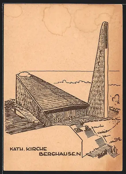 Künstler-AK Berghausen / Baden, Katholische Kirche