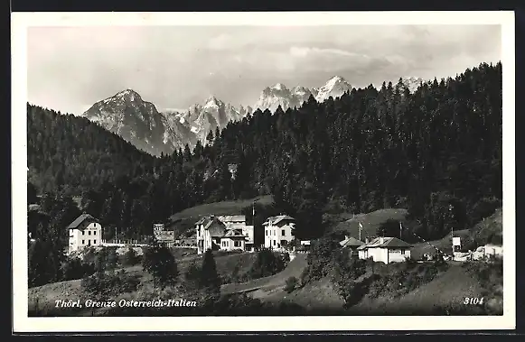 AK Thörl, Ortsansicht an der Grenze Österreich-Italien