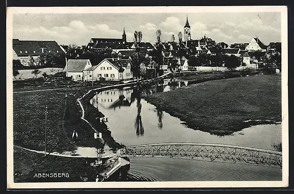 AK Abensberg / Hallertau, Brücke und Ortsansicht aus der Vogelschau