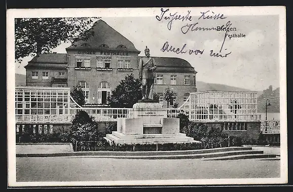 AK Bingen / Rhein, Festhalle und Ludwig IV. Denkmal