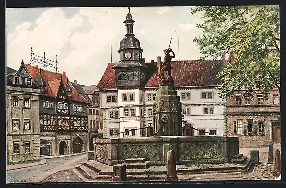 AK Eisenach / Thür., Marktplatz mit Denkmal