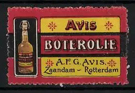 Reklamemarke Avis Boterolie Bier, A.F.G. Avis, Zaanedam-Rotterdam, Bierflasche