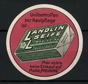 Reklamemarke Lanolin Seife, Marke Pfeilring, Seifenverpackung