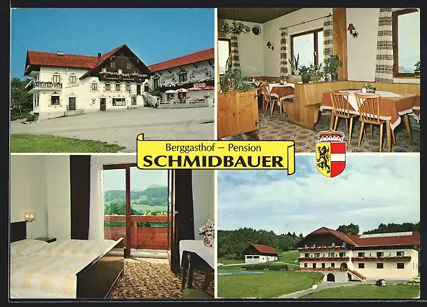 AK Schwaighofen / Eugendorf, Berggasthof Schmidbauer, Aussen- und Innenansichten