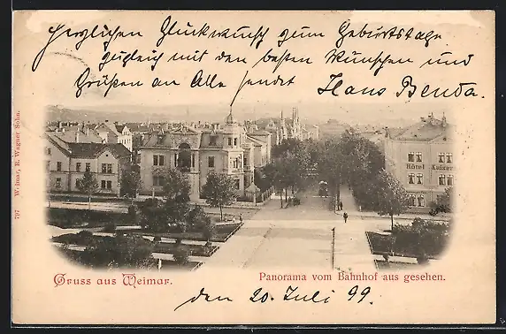 AK Weimar / Thür., Panorama mit Strassenpartie vom Bahnhof aus gesehen