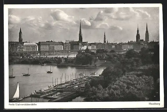 AK Hamburg, Stadtpanorama mit Brücke