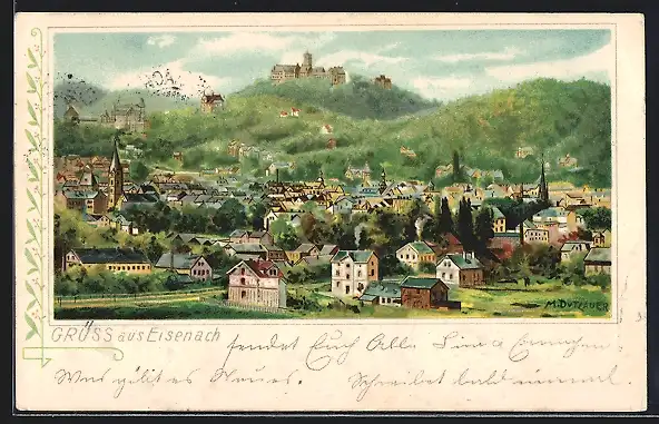 Künstler-Lithographie Max Dutzauer: Eisenach / Thür., Gesamtansicht