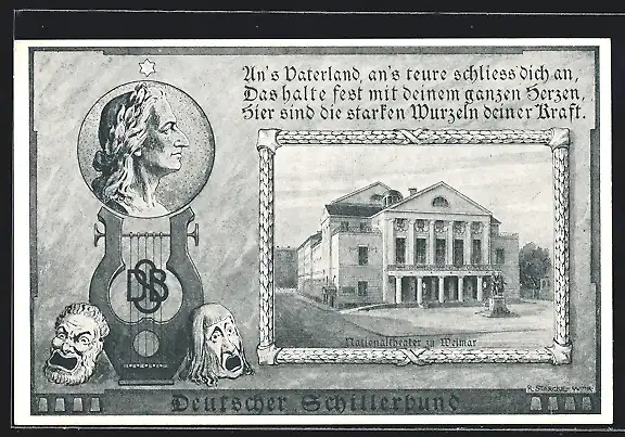 Künstler-AK Weimar / Thür., Nationalertheater, Deutscher Schillerbund