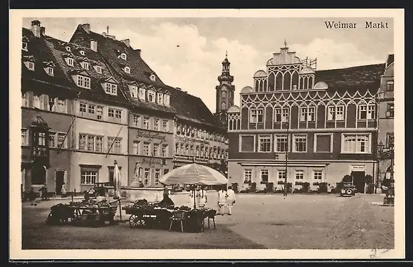 AK Weimar / Thür., Markt mit Marktständen