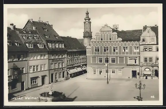 AK Weimar / Thür., Markt mit Restaurant Stadthaus und Geschäften