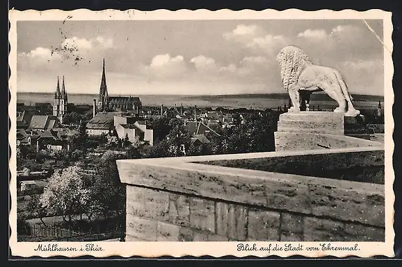 AK Mühlhausen / Thür., Blick auf die Stadt vom Ehrenmal