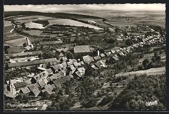 AK Lamspringe, Teilansicht mit Kirche, Fliegeraufnahme