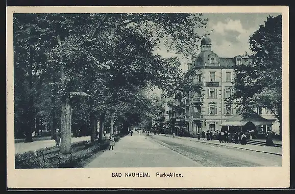 AK Bad Nauheim, Park-Allee mit Schuckhardt Privat-Hotel