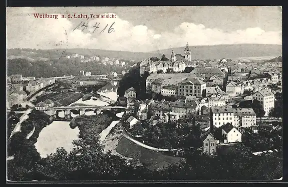 AK Weilburg a. d. Lahn, Totalansicht mit Schloss