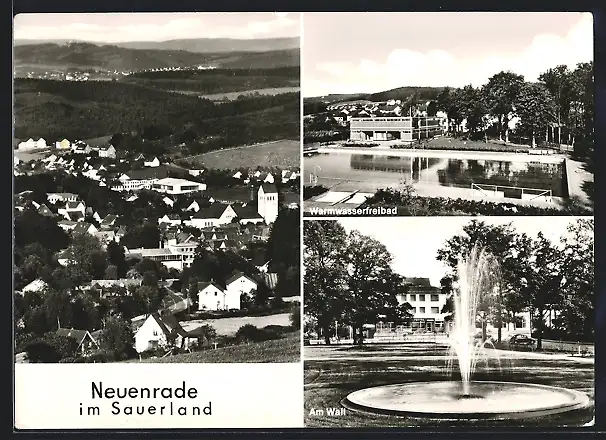 AK Neuenrade im Sauerland, Ortsansicht, Warmwasserfreibad, Am Wall