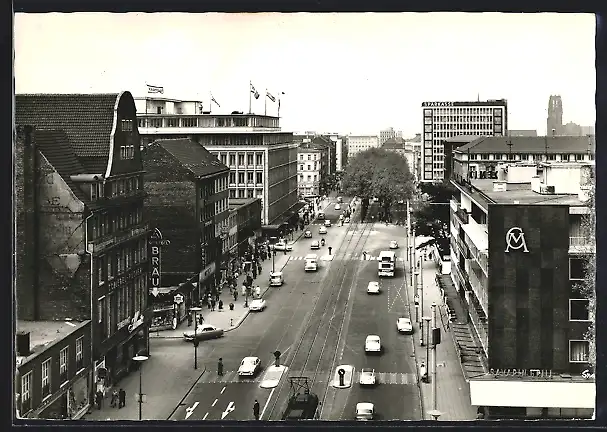 AK Duisburg, Die Königstrasse aus der Vogelschau