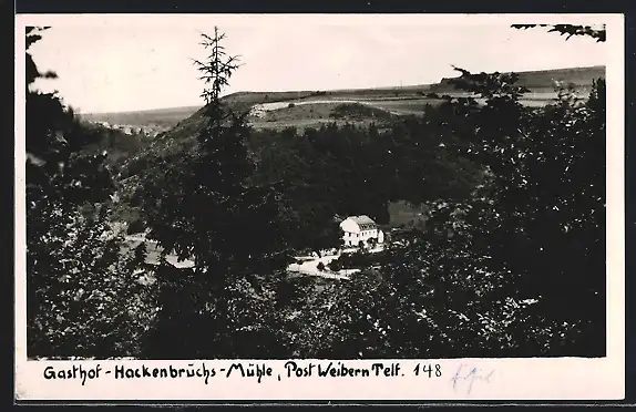 AK Weibern, Gasthof Hackenbruchs-Mühle aus der Vogelschau