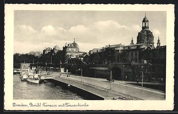 AK Dresden, Brühl-Terrasse mit Frauenkirche