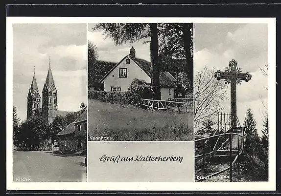 AK Kalterherberg, Gaststätte Vennhaus, Kirche, Kreuz im Venn