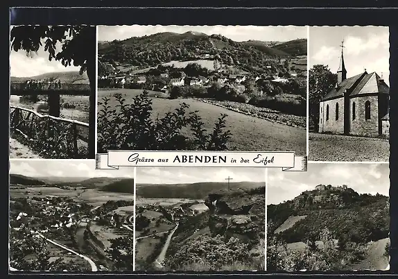 AK Abenden /Eifel, Brückenpartie, Kirche, Gesamtansicht