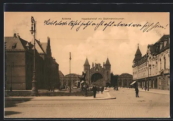 AK Hamburg-Altona, Hauptbahnhof mit Stuhlmannbrunnen