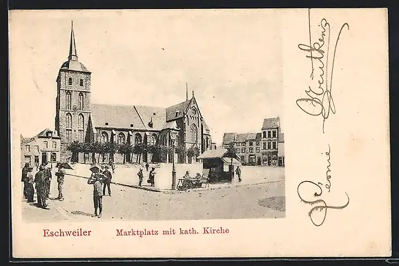 AK Eschweiler, Marktplatz mit kath. Kirche