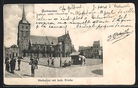 AK Eschweiler, Marktplatz mit katholischer Kirche