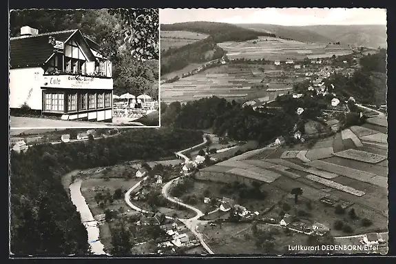 AK Dedenborn, Gesamtansicht mit Umland aus der Vogelschau, Gaststätte Breidenich