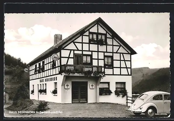 AK Dedenborn /Eifel, Hotel Haus Dedenborn C. de Clercq, mit VW-Käfer