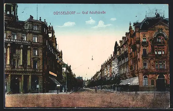 AK Düsseldorf, Graf Adolfstrasse mit Cigarrengeschäft