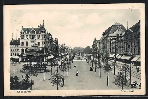 AK Düsseldorf, Alleestrasse mit Pavillon