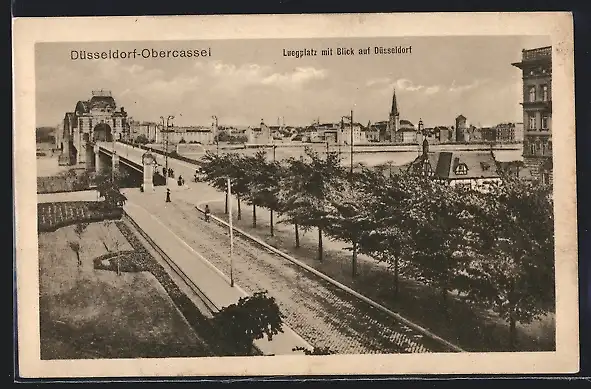 AK Düsseldorf-Obercassel, Luegplatz mit Blick auf die Stadt