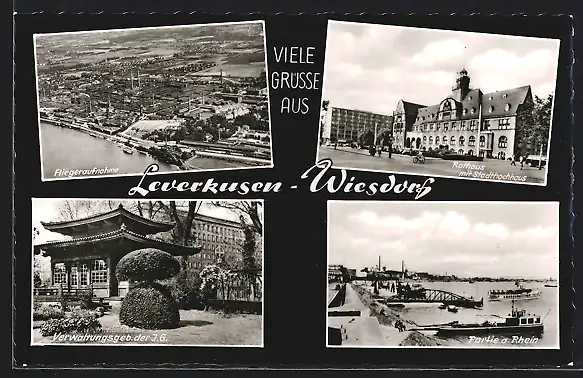 AK Leverkusen-Wiesdorf, Verwaltung der JG, Rheinpartie, Ortsansicht vom Flugzeug aus