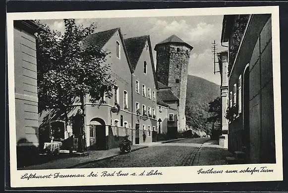 AK Dausenau bei Bad Ems, Gasthaus zum schiefen Turm