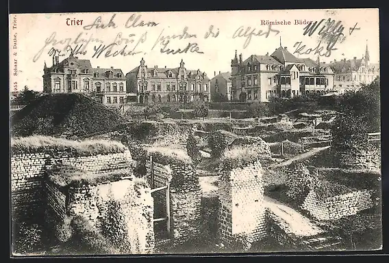 AK Trier, Ansicht der Römischen Bäder