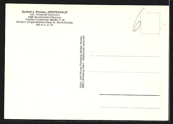 AK Neunkirchen / Westerwald, Gasthof und Pension Westerwald, Speisesaal, Teilansicht vom Ort