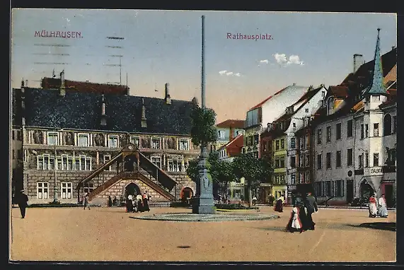 AK Mülhausen, Ansicht vom Rathausplatz