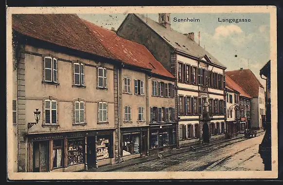 AK Sennheim, Langegasse mit Geschäften