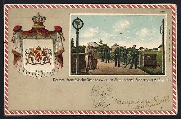 Lithographie Altmünsterol, Deutsch-Französische Grenze, Wappen