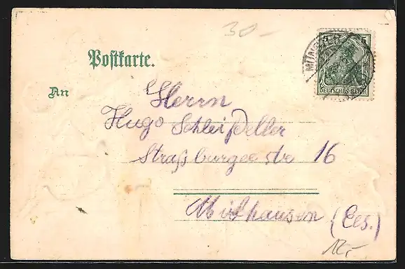 Passepartout-Lithographie Münster, Ortsansicht auf Eichenblatt