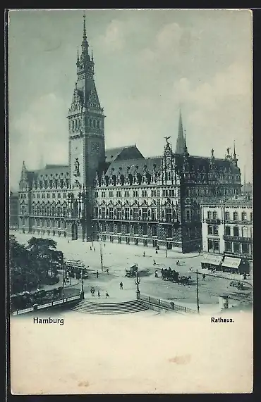 AK Hamburg, Rathaus mit Strassenbahn