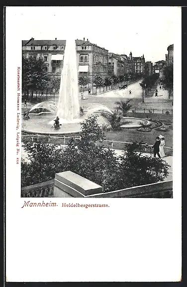 AK Mannheim, Heidelbergerstrasse mit Fontäne