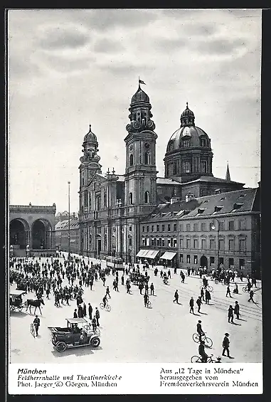 AK München, Feldherrnhalle und Theatinerkirche