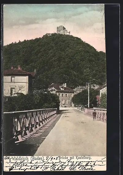 AK Waldkirch /Baden, Brücke mit Kastelburg