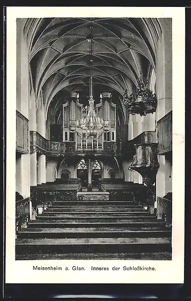 AK Meisenheim, Inneres der Schlosskirche mit Orgel