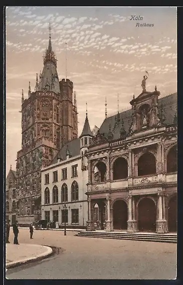 AK Köln, Rathaus mit Strassenpartie