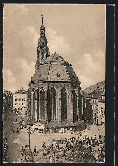 AK Heidelberg, Marktplatz mit Heiliggeistkirche