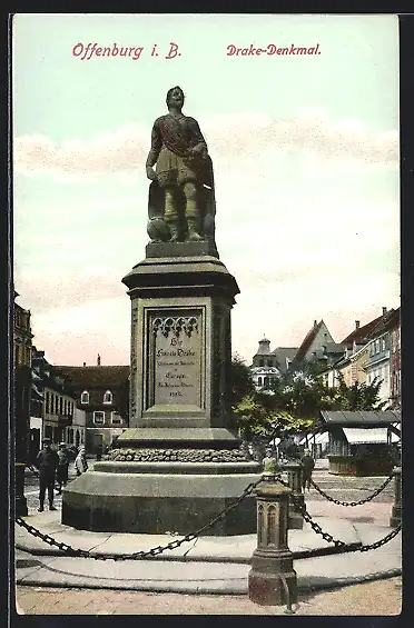 AK Offenburg i. B., Blick auf das Drake-Denkmal