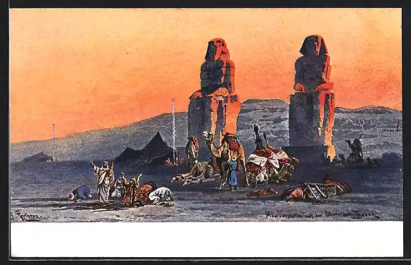 Künstler-AK F.Perlberg: Theben, Memnonsäulen
