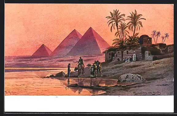 Künstler-AK Friedrich Perlberg: Pyramiden von Gizeh
